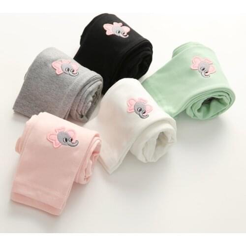 2021 Spring Autumn 2 3-10 Years Children Slim Cute Cartoon Elephant Full Length Cotton Basic Leggings For Little Baby Kids Girls