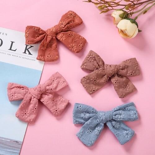 28 Pcs/Lot, Handtied Embroidery Lace Fabric Bow Hair Clips or Nylon Headbands, Baby Girls Princess Boutique Headwear for 2021