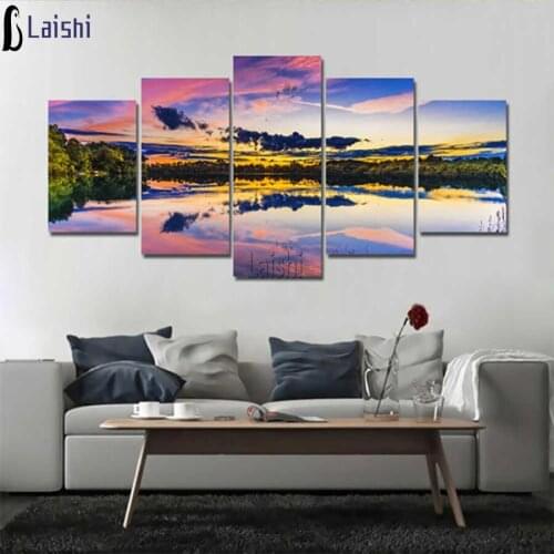 5pcs Full square diamond painting Natural scenery at dusk full diamond embroidery 5D rhinestone mosaic diamond inlaid decor