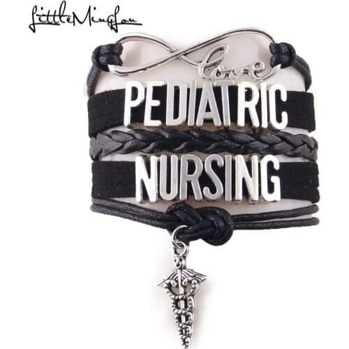 Little Minglou infinity love PEDIATRIC NURSING Bracelet medical charm leather wrap men bracelets & bangles for women jewelry