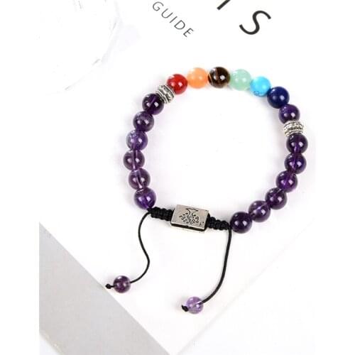 Beaded Bracelet Natural Stone Ametysts Tiger Eyes Agates Aventurine Seven Chakra Yoga Energy Bracelets Unisex Jewelry 18cm B401