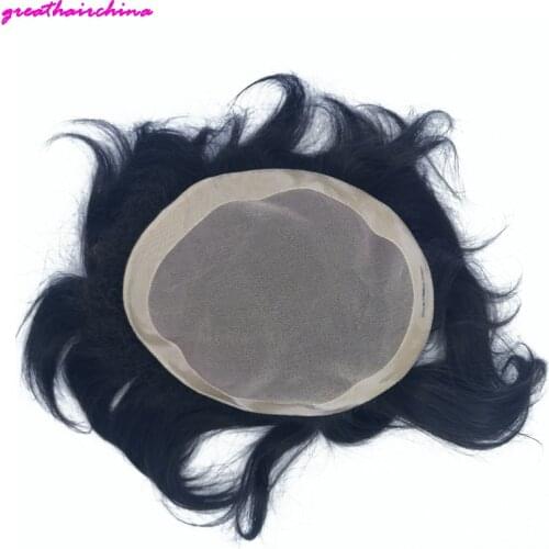 1Pcs Full Mono Lace Base+pu, Natural Replacement For Men,Straight Hair 1B Hand Tied Mono Filament Base Mens Toupee Free Shipping