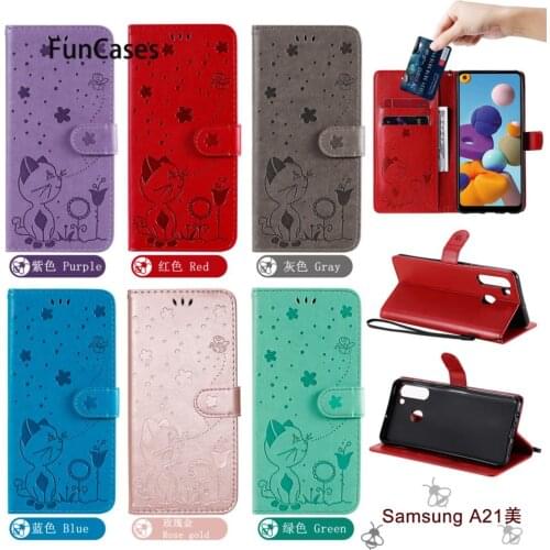 Cat Bee PU Leather Flip Wallet Phone Pouch For Samsung S20 Lite Half Wrapped Case A21 S30 Ultra A01 A11 FE A31 Plus Mobile Cover