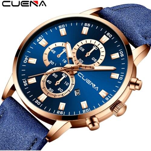 CUENA Fashion Simple Brand Men Watch Military Luxury Leather Strap Business Mens Clock Quartz Wrist Watches reloj hombre
