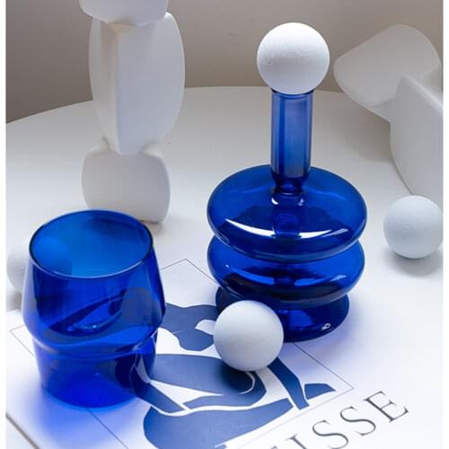 Cutelife Nordic Blue Transparent Shot Glass Coffee Cup Drinking Milk Tea Beer Glass Wedding Heat-Resistant Cocktail Water Glass