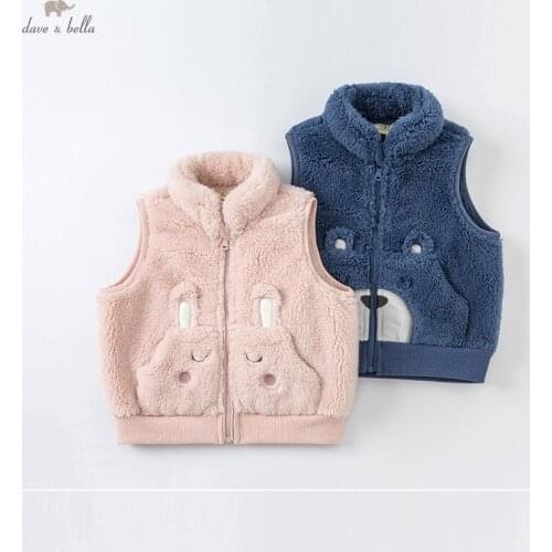 DBW20175 dave bella winter baby unisex fashion cartoon pockets coat children girls boys sleeveless vest