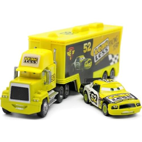 Disney Pixar Cars 2pcs No.52 Leak Less Mack Uncle Truck And Small Car 1:55 Scale Diecast Metal Model Toys Car For Children Gifts