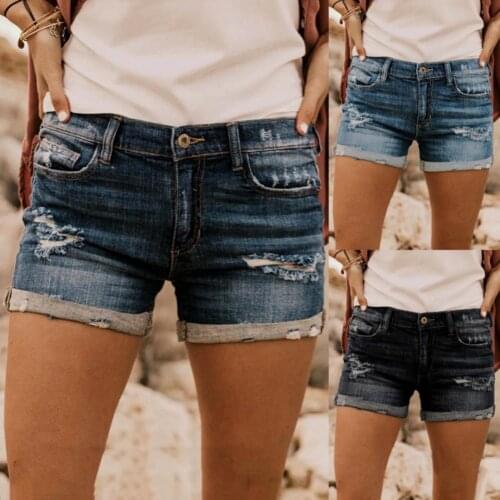 Plus size 3xl Fashion Women Button Jeans Ripped Holes Pockets Slim Denim Shorts Hot Pants