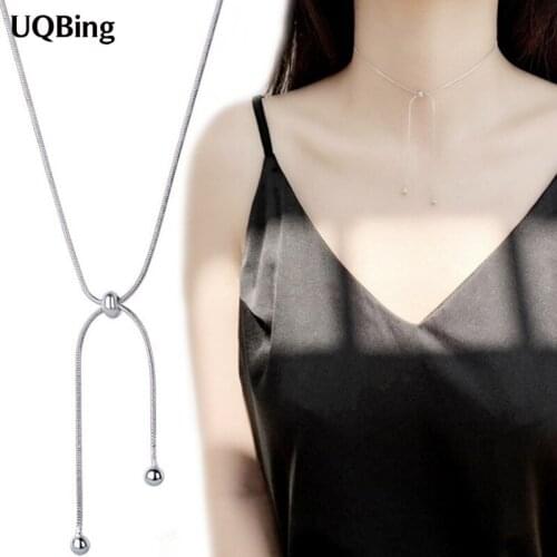 Korean 925 Sterling Silver Round Bead Snake Bone Chain Collar Necklaces A Two-strap Clavicle Chain Necklace