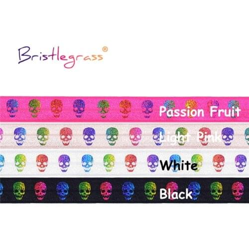 BRISTLEGRASS Combo 4 Yard 5/8" 15mm Rainbow Skull Foil Print Fold Over Elastics FOE Spandex Band Tape Hair Tie Dress Sewing Trim