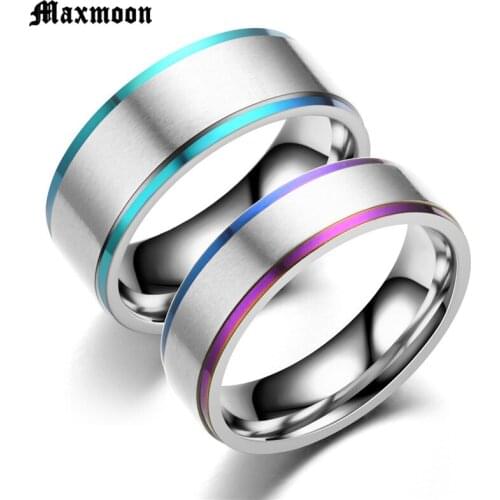 Maxmoon Stainless Steel Basic Ring for Men With Rainbow Line Classic Male Wedding Band Multi Color Jewelry Fraternal Rings