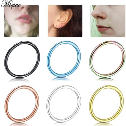 Miqiao 1pc Stainless Steel Hoop Nose Stud Rings Women Fashion Gold Steel Plated Fake Body Piercing Jewelry