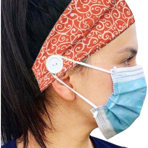 Fashion Yoga Running Button Print Headband Women Anti-tight Ears Turban Sports Mask Accessories Female Wide Elastic Hairband