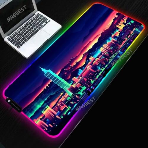 MRGBEST City night view Mouse Pad RGB LED Computer Gamer Mousepad Large Game No-slip Mouse Mat Anime Big Mause Pad For PC Laptop
