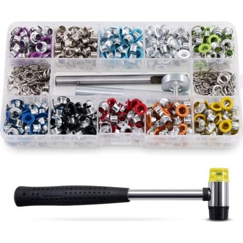 Multi-Color Metal Eyelets Grommets Kit Including Base Punch Installation Tool and Rubber Mallet for Shoes Clothes Crafts Bag