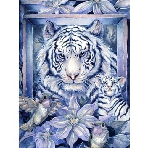 5D DIY Handmade Full Drill Diamond Painting "White tiger" Cross-stitch Kits Diamond Mosaic Embroidery Animal Home Decor