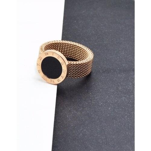 New arrivals Rose Gold color Titanium Steel Roman Numerals woven mesh cheap ring,Drop shipping