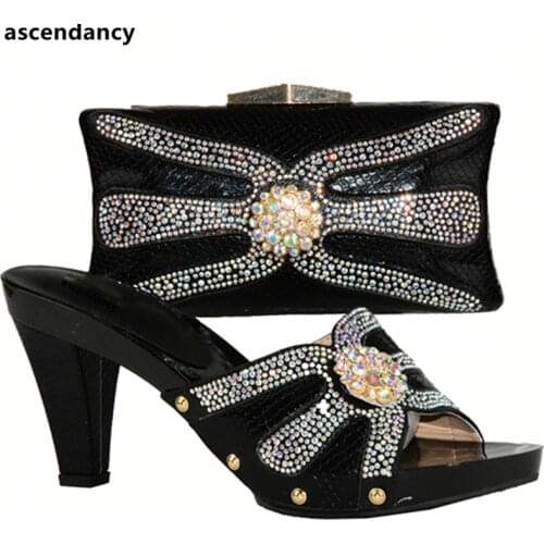New Arrival Black Color Ladies Shoes with Matching Bags Set Sales In Women Matching Shoes and Bag Set Women Bags and Shoe Set