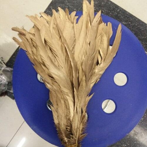 Wholesale 100pcs beautiful single-sided spray gold yellow natural cock tail feather 14-16 inch / 35-40 cm decorative accessories
