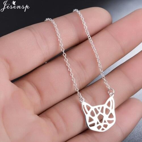 Jisensp Simple Design Origami Cat Pendant Necklace Hollow Kitty Choker Necklaces Animal Cat Jewelry Women Girls Birthday Gift