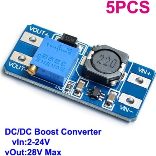 MT3608 2A DC/DC Boost Converter Step-Up Power Supply Module Adjustable 2-24V to 28V MAX Voltage Regulator