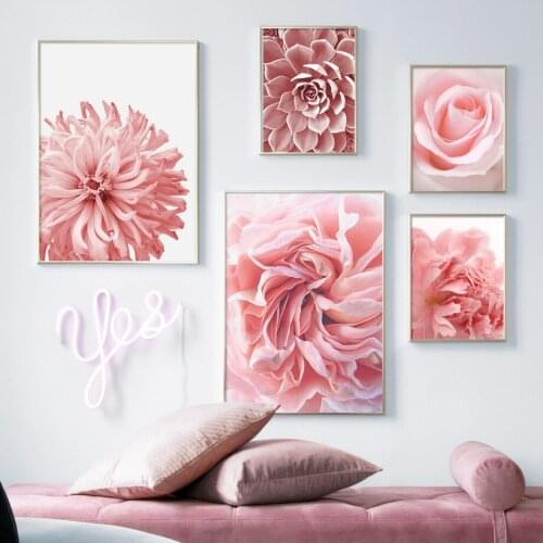 Pink Rose Dahlia Succulents Simple Female Wall Art Canvas Painting Nordic Posters And Prints Wall Pictures For Living Room Decor