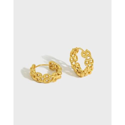 SHANICE 100% 925 Sterling Silver Hoop Earrings ins niche minimalist double-layer chain Statement Earrings for Women Fashion Part