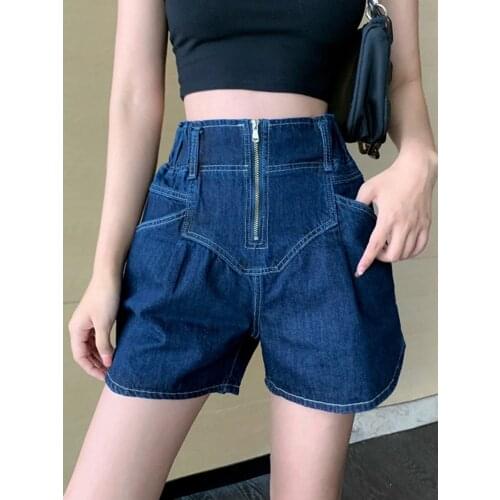 Korean High Waist Women Summer Denim Shorts Pleated Elastic Waist Pocket Female Short Loose Wide Leg Pant Girls Hot All-match