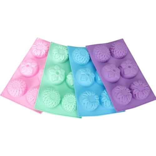 Silicone Soap Mold 6 Holes Flower Shaped Non-toxic Fondant Cake Molds For Handmade Soaps Making DIY Pastry Baking Accessories