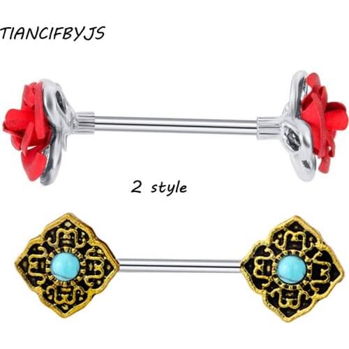 TIANCIFBYJS Rose Opal Style Nipple Piercing Barbell Ring Stainless Steel 14G Wholesale Body Jewelry Ear Bar Tragus Earring 20pcs