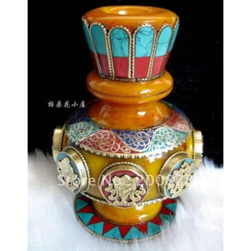 HDC0785 Tibetan family decor arts,resin capped Tibet Eight Auspicious amulet vase,Tibet collectibles,120mm