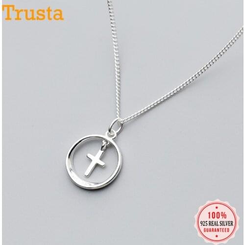 Trustdavis 100% 925 Sterling Silver Hollow Round Cross Pendant Short 41cm Necklace For Women Lady Sterling Silver Jewelry DS645