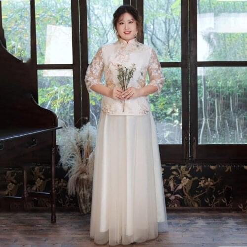 Evening Dress Flowers Embroidery Elegant High Neck Floor-Length Three Quarter Sleeves A-Line Plus Size Women Formal Gowns D1219