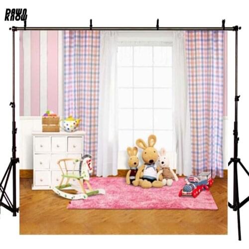 DAWNKNOW Window Curtain Vinyl Photography Background Toy Rabbit Indoor Backdrop Children Wedding Photo Studio Props 4447