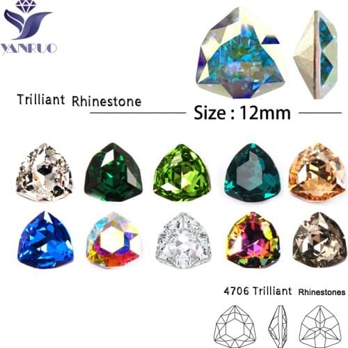 YANRUO 4706 Trilliant 12mm Pointtback Crystal Colorful Rhinestones Diamond Gems 3D Glitter Beautiful Nail Art Decorations