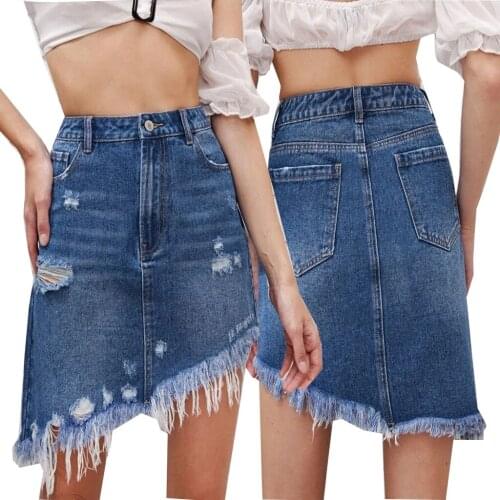 European and American womens summer fashion, wild trend, irregular elastic bag hip skirt, half-length skirt, denim skirt