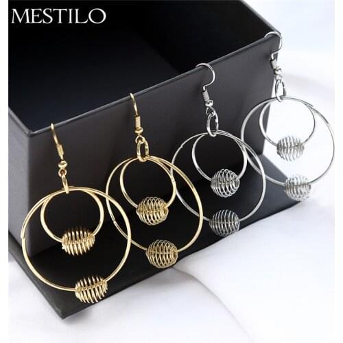 MESTILO Trendy Geometric Hollow Beads Big Round Circle Earrings For Women Boho Statement Long Drop Earrings