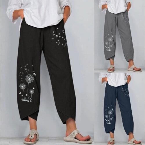 2021 Summer Wide Leg Pants Women Floral Printed Trousers Casual Elastic Waist Long Harem Pants Pantalon Female Streetwear pants