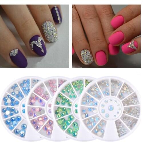 1 box Mixed Size Crystal Rhinestones Opal Nail Rhinestones Flat Bottom Flatback Glass Gems Nail Art Charm Manicure Accessory