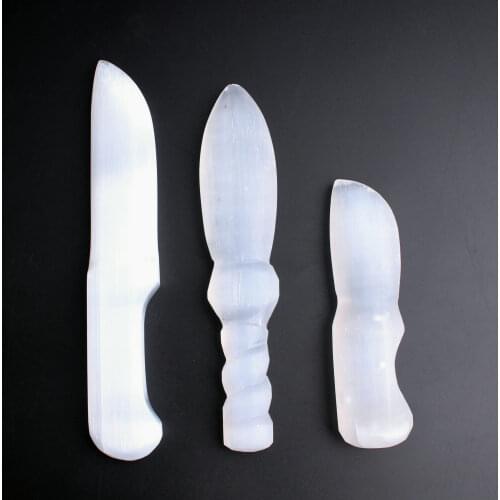 1PC Polished White Selenite Sculpture Shaped Dagger Gypsum Stone Quartz Crystal Courage for Men Power Relaxation Reiki Healing