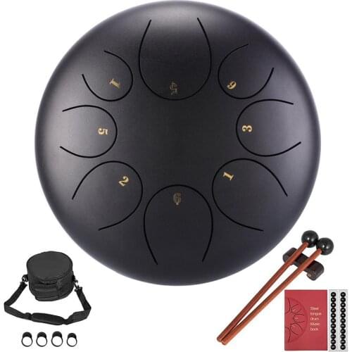 10 Inch Mini Drum 8 Tone Steel Tongue Drum Tune F Percussion Hand Pan Drum With Padded Drum Bag & Mallets Musical Instruments