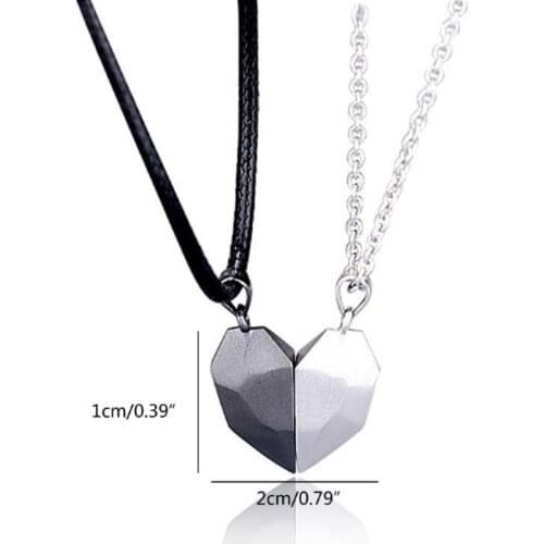 2Pcs Minimalist Lovers Matching Friendship Heart Pendant Couple Magnetic Distance Faceted Heart Pendant Necklace Jewelry R7RF