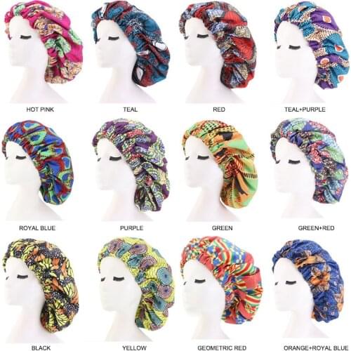 36cm Extra large Satin Hair Caps Bonnets Women African Pattern Print Fabric Ankara Bonnets Night Sleep Hat Ladies Turban
