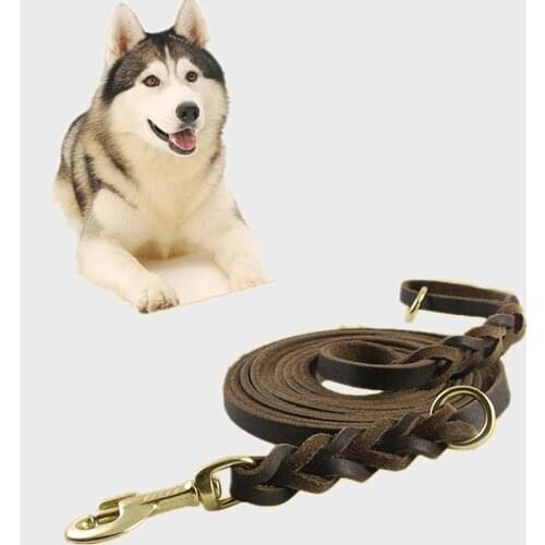 4.3M Braided Leather Dog Leash Pet K9 Walking Training Leash Lead For Medium Large Dogs German Shepherd Gift Dog Training