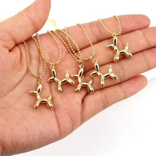 5PCS, Golden Balloon Dog Necklace For Women Gold BeadS Chain Dainty Simple Necklace Wholesale Jewelry