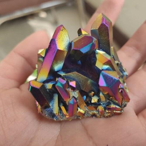 60-80g Natural Crystal Cluster Seven Rainbows Electroplating Rich and colorful quartz stones Home craft decorations