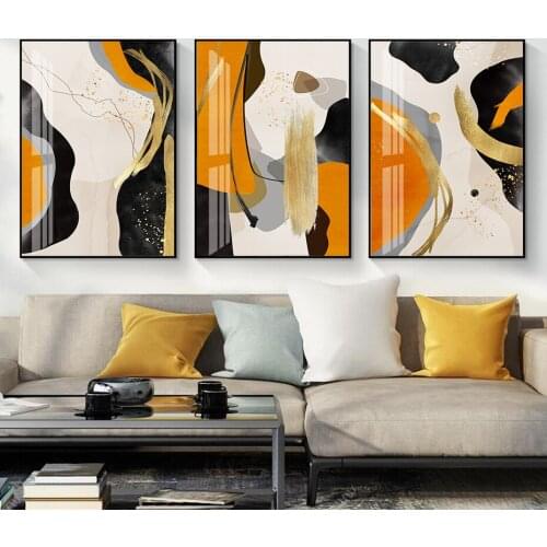 Abstract Gold Marble Canvas Painting For Living Room Orange Geometry Wall art Print Poster Home Decoration No Frame