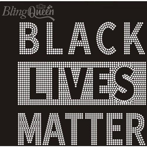 BlingQueen 25PCS/LOT Korean Hot Fix Rhinestone Heat Transfers Design Iron On Crystal Motifs Black Lives Matter Design