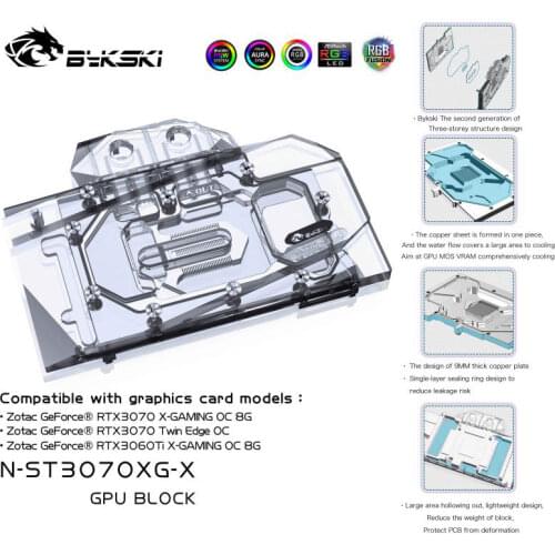 Bykski 3070 GPU Water Cooling Block For ZOTAC GeForce RTX3070 X-GAMING Liquid Cooling Cooler For video Card N-ST3070XG-X