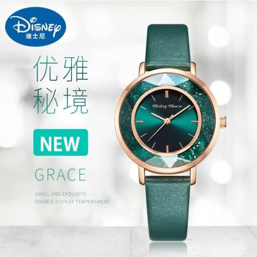 Disney Original Women Girl Micky Mouse Flower Mirror 3D Stereo Quartz Wrist Watch Waterproof Casual Dress Female Lady Gift Clock